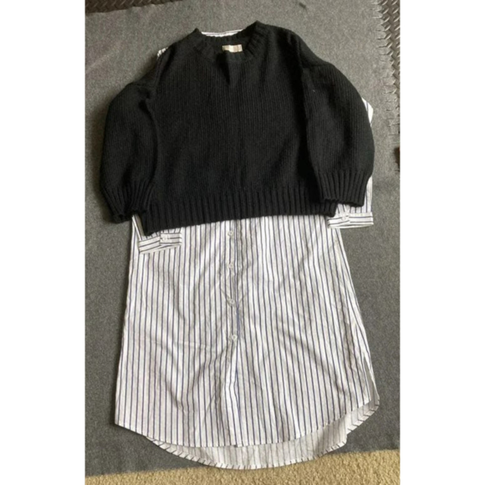 Knitted sweater and‎ Stripes Shirt Dress Women long-Length Shirt Dress